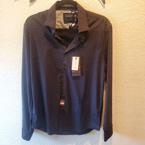 Mens Navy Polka Dot Dress Shirt